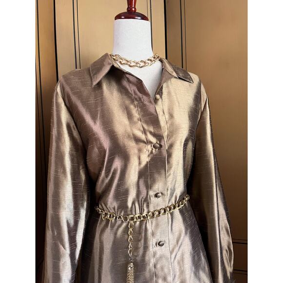 Vintage bronze lamé blouse, size XL - Picture 5 of 8